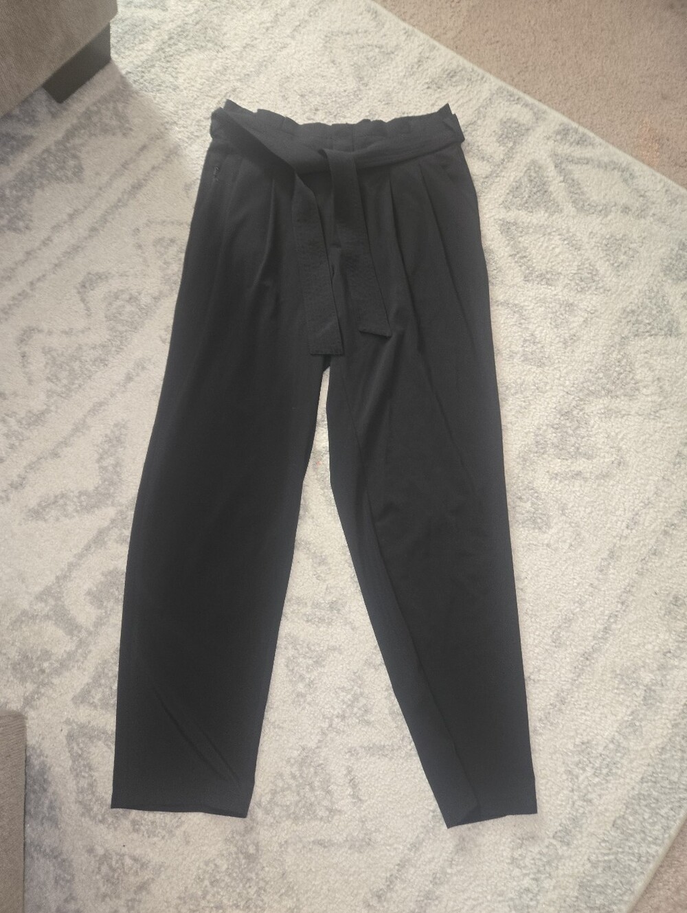 Athleta Skyline Black Paperbag Waist Trousers with Tie Belt
